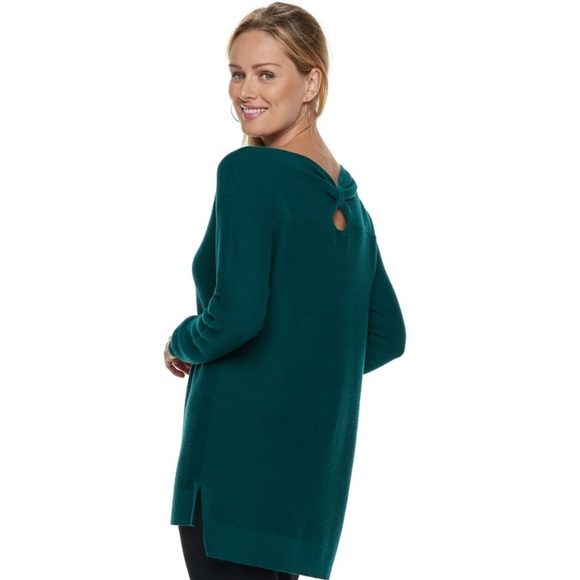 Elle Heather Gray Bow-Back Tunic Sweater NWT - Picture 2 of 2